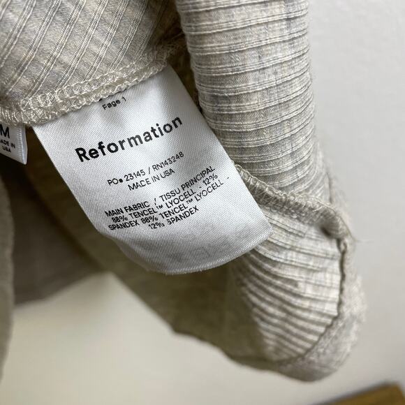 Reformation Lennon Dress Womens Medium Greige Ribbed Short Sleeve Button Stretch - Picture 10 of 11